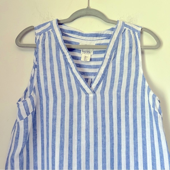 Nicole Miller NY Blue Striped Preppy Coastal Summer Linen Mini Shift Dress - Picture 2 of 11